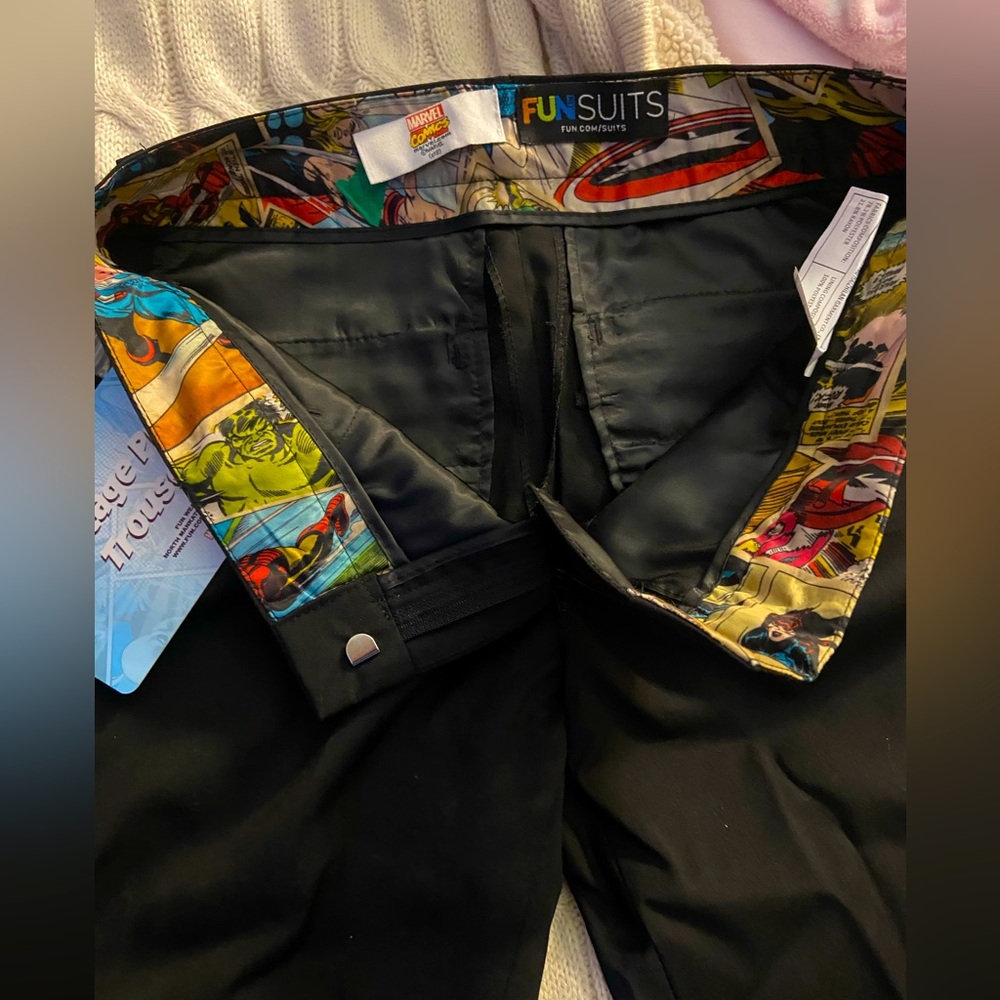 Black Work Slacks with Marvel Comic Lining - New!